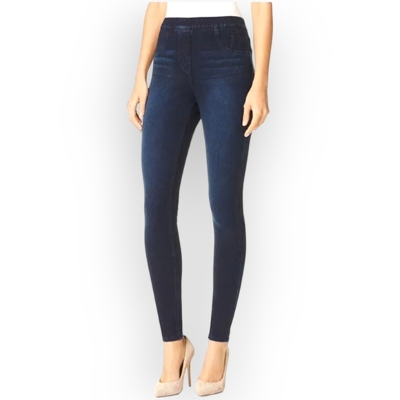 SPANX‎ Ready To Wow Jean Ankle Leggings Women's Large Blue Dark Wash High Rise - Picture 1 of 14
